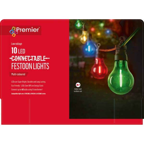Bonasis Multicolour Festoon Lights – 10 Connectable LED Bulbs for Outdoor Use - Image 3