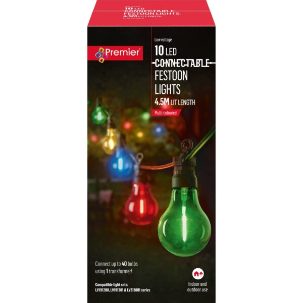 Bonasis Multicolour Festoon Lights – 10 Connectable LED Bulbs for Outdoor Use - Image 2