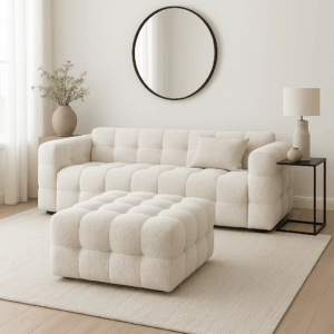 Bonasis Cream Upholstered Footstool – Soft & Stylish Accent Seat